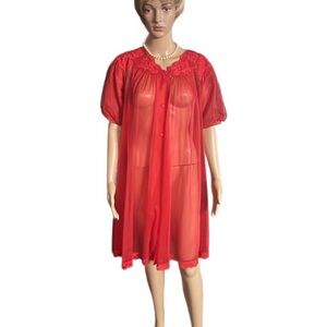 Shadowline ~ Vintage ~ Women’s Small ~ Red ~ Sheer ~ Elegant ~ Sexy ~ Dress Robe
